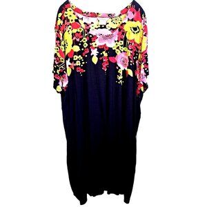 Ulla Popken Women's 32-34 Multicolor Short Sleeve Floral Accent Pullover Dress